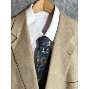 Brooks Brothers Madison Blazer Mens 43R Tan Silk Linen Wool Italy Fabric
